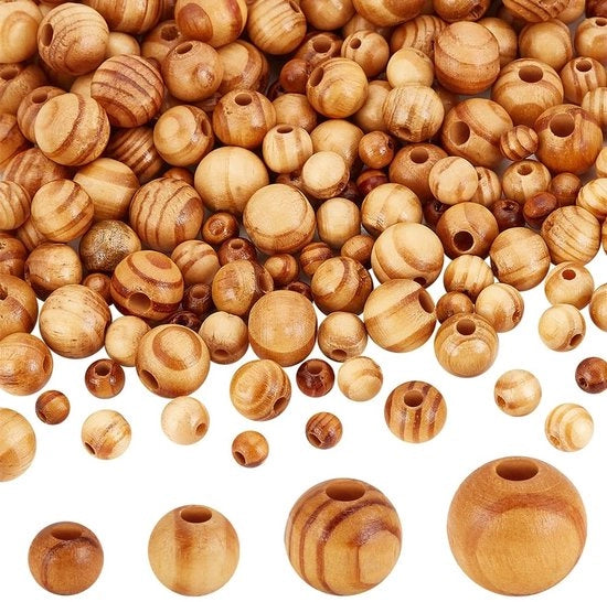 Kralen in Legno Ronde 200 Pezzi - Macramè Naturale - Kralen con Grande Foro - Basi per Collana/Bracciale - Adatti per Artigianato - Kralen per Attività di Fai da Te