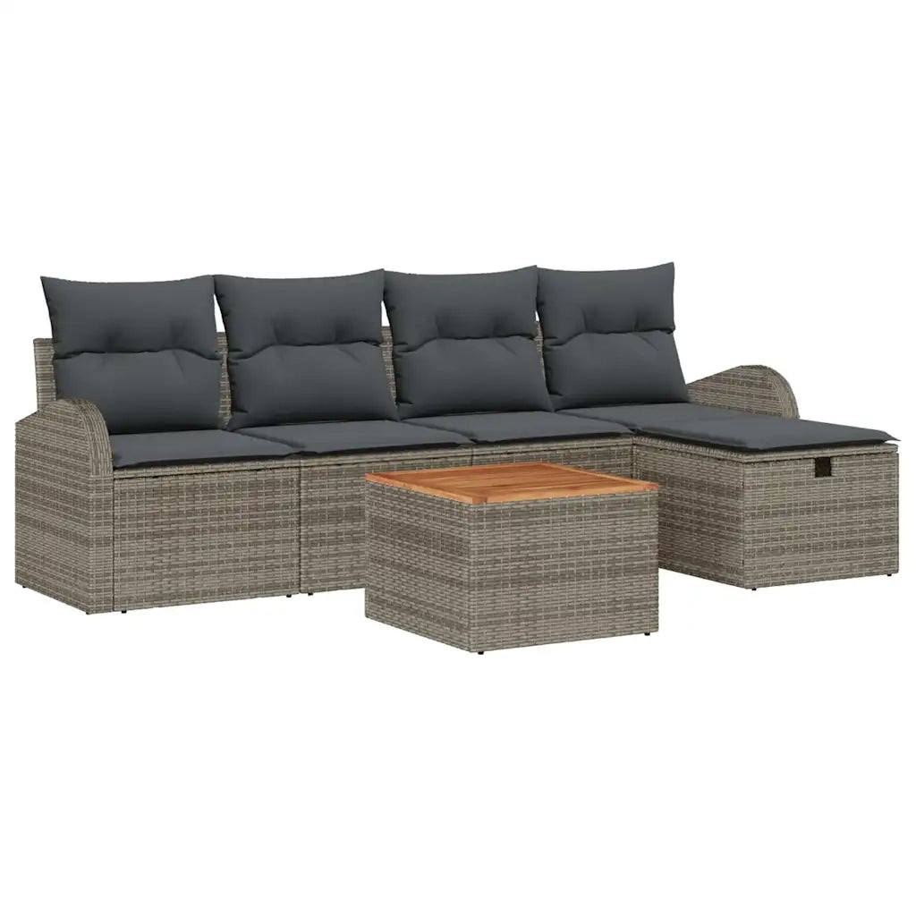 Set Divano da Giardino con cuscino 6 pcs Grigio polyrattan
