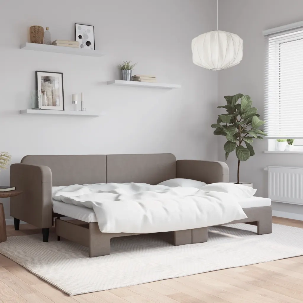 Divano Letto con Letto Estraibile Tortora 80x200 cm Tessuto 3196814