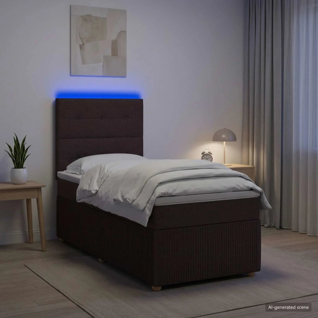 Letto Box Spring LED con Materasso Marrone Scuro 80 x 200 cm 3455730