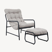 Set di 3 Mobili da Giardino Trerdfjoa Tavolino Rotondo Poltrona e Poggiapiedi - Grigio Scuro / Grigio [en.casa]