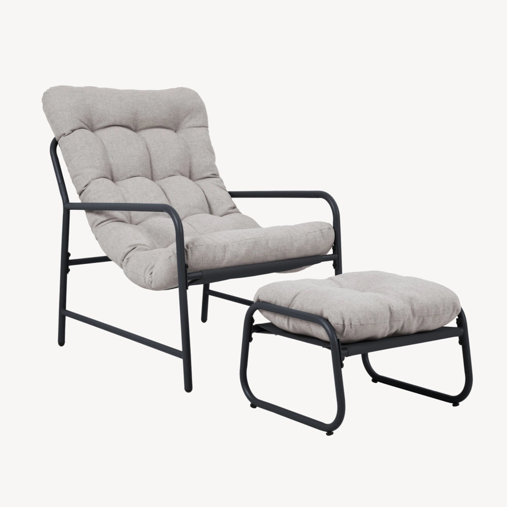 Set di 3 Mobili da Giardino Trerdfjoa Tavolino Rotondo Poltrona e Poggiapiedi - Grigio Scuro / Grigio [en.casa]