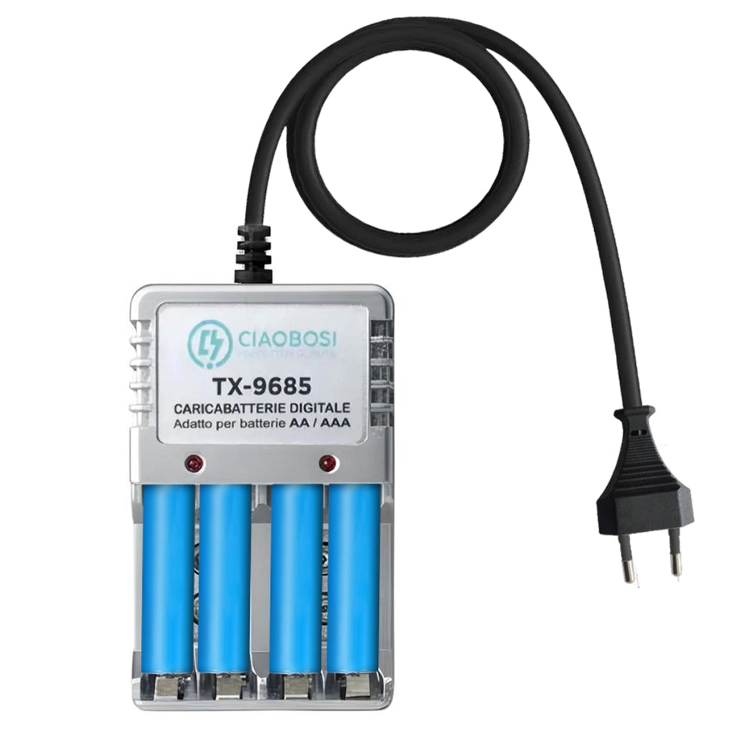 Caricabatterie digitale AA e AAA a 4 canali Presa 220V AC 150mA Grigio Avizar