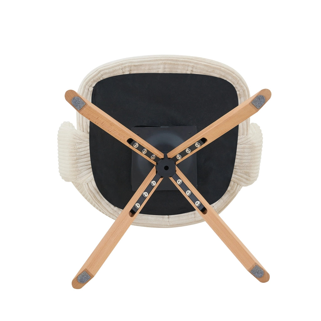 Set 2 Sedie Girevoli Retro ¨C MINIMAL ¨C Velluto a Coste Crema, Gambe in Legno Massello, Schienale Curvo