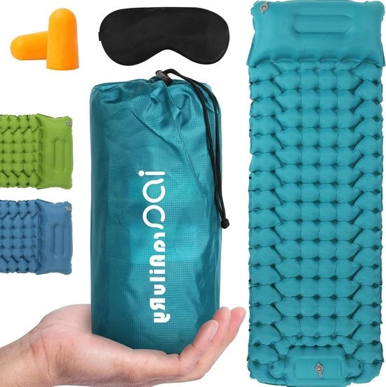 Matras Opblaasbar Ultraleggero per Letto Singolo con Cuscino - Campeggio Esterno Spiaggia Escursioni - Portatile.Self-opblazend Matras