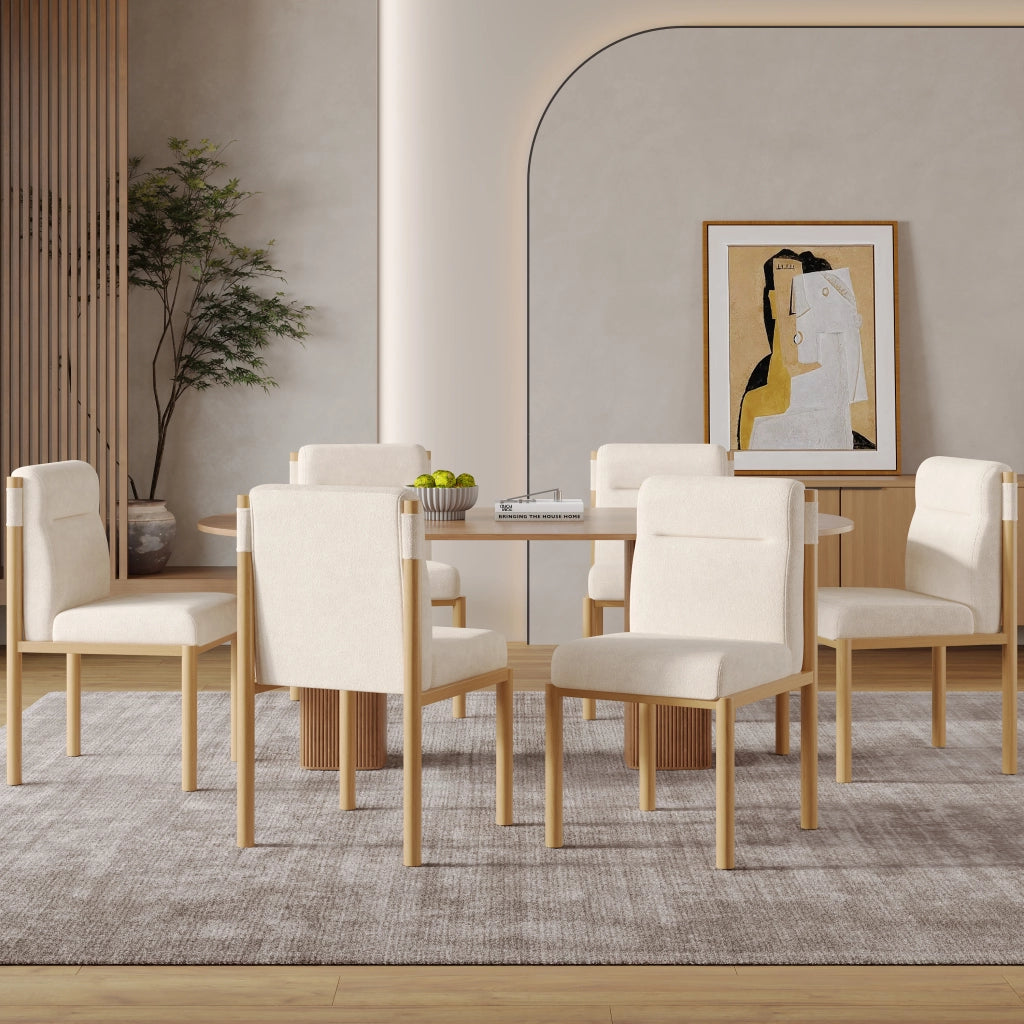 Set 4 Sedie da Pranzo ¨C Xylo ¨C Tessuto Sherpa Beige, Struttura Effetto Rovere, Imbottite