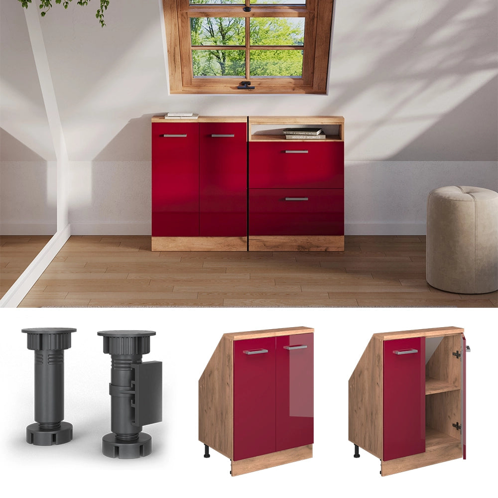 Mobile sottotetto Rion Rosso lucido/Rovere dorato con 2 porte Vicco