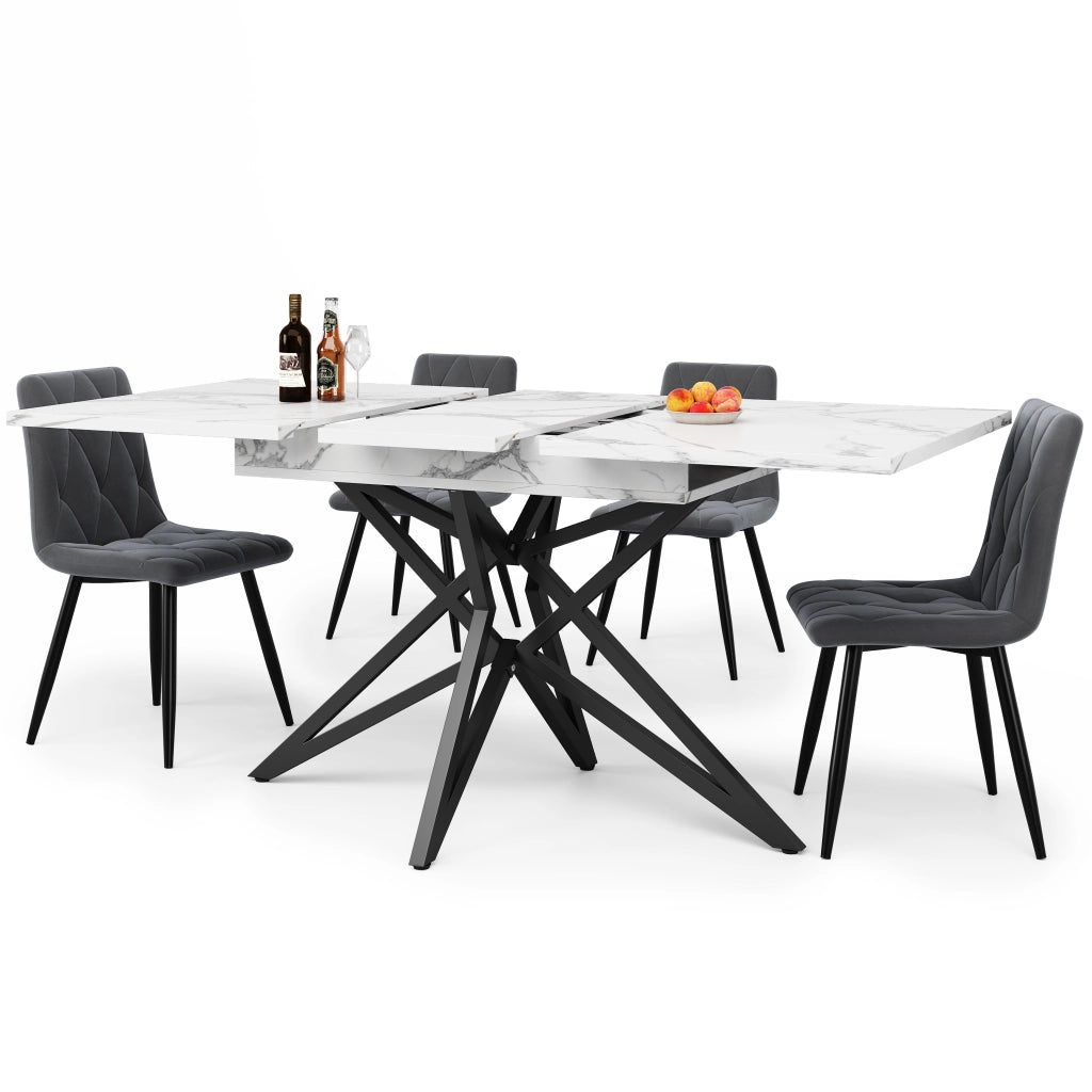 Tavolo da Pranzo Allungabile con 4 Sedie ¨C MINIMAL ¨C Piano Nero, Velluto Grigio Scuro, 120/160x68 cm