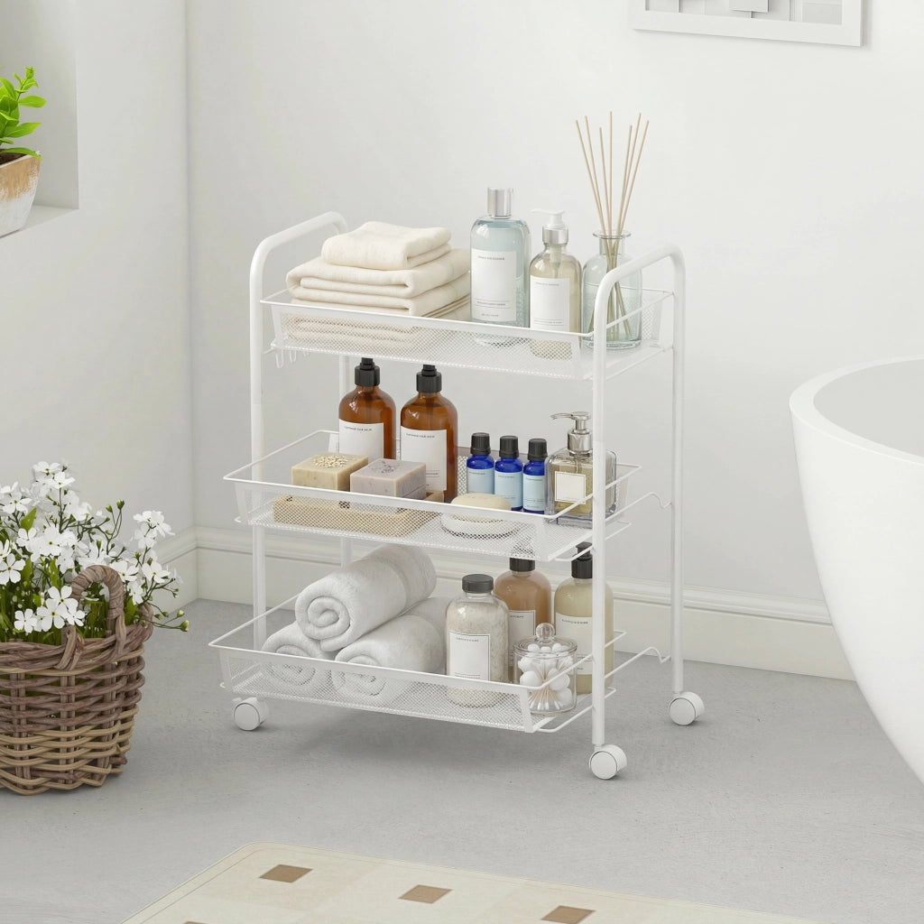 Carrello 3 Ripiani con Ruote ¨C Xylo ¨C Bianco 45x26,5x63 cm Salvaspazio