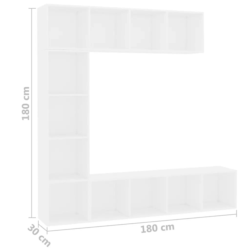 Set Mobili Libreria/Porta TV 3 pz | Armadietto TV | Mobile Porta TV Bianco 180x30x180 cm