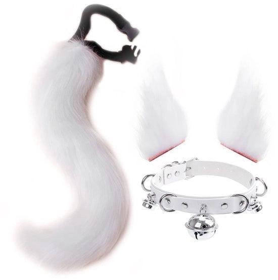 Set di costume per gatti - Plush coda - Clip per capelli - Collare - Set di accessori per costume - Adattabile per ogni lunghezza - Accessori per costume