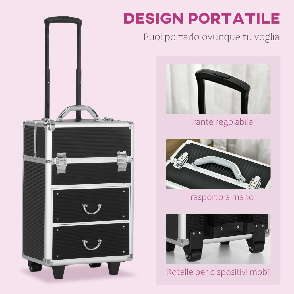 Trolley Porta Trucchi Professionale con Ruote ¨C Xylo ¨C Nero 36x23x52cm