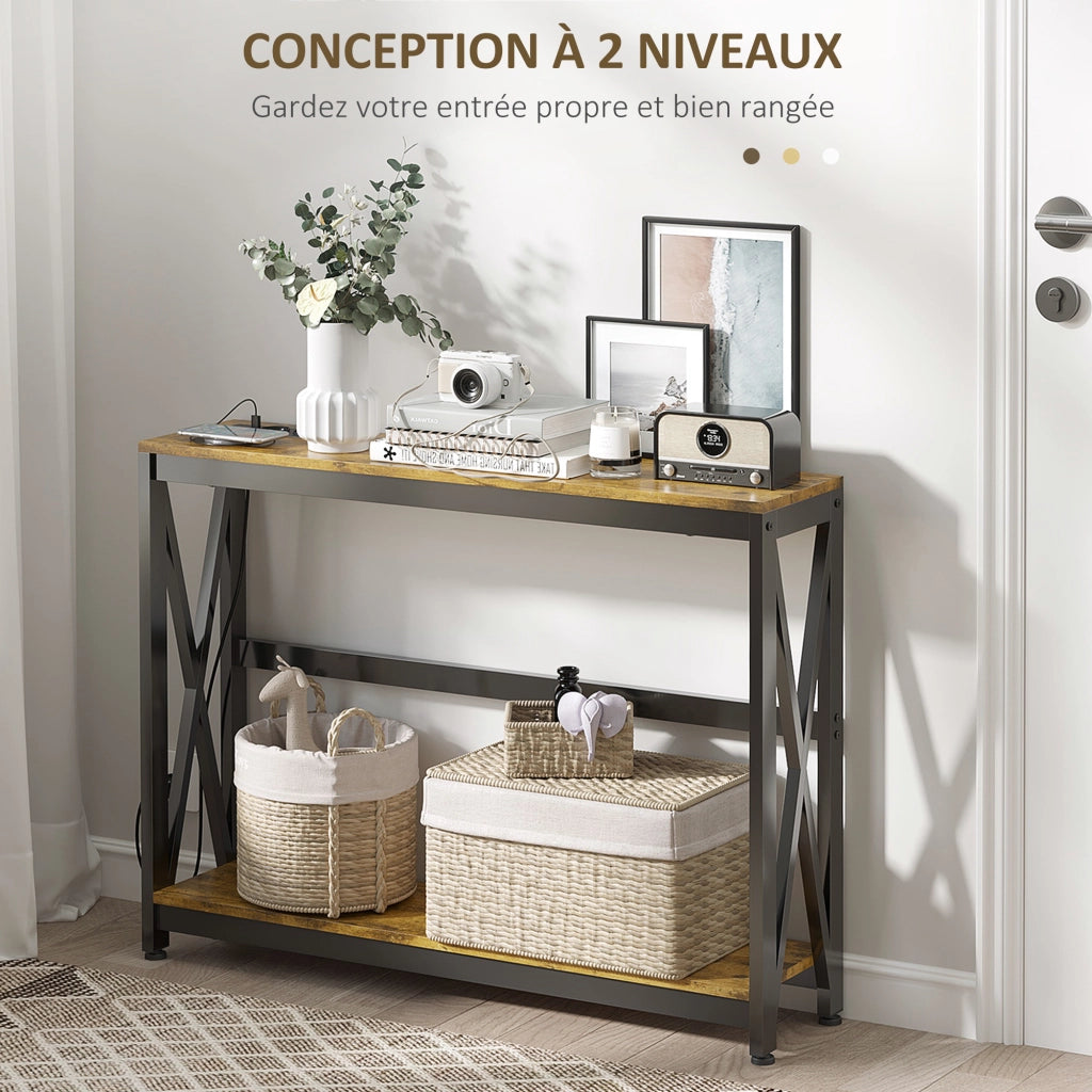 Console industriale a 2 livelli con prese ¨C zephmum ¨C 100x24x75 marrone