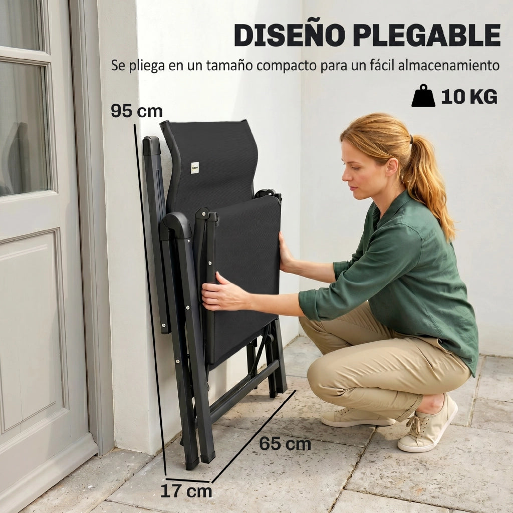 Sedia da Giardino Reclinabile Pieghevole con Cuscino Lombare ¨C Minimal ¨C Nero 70x65x111 cm