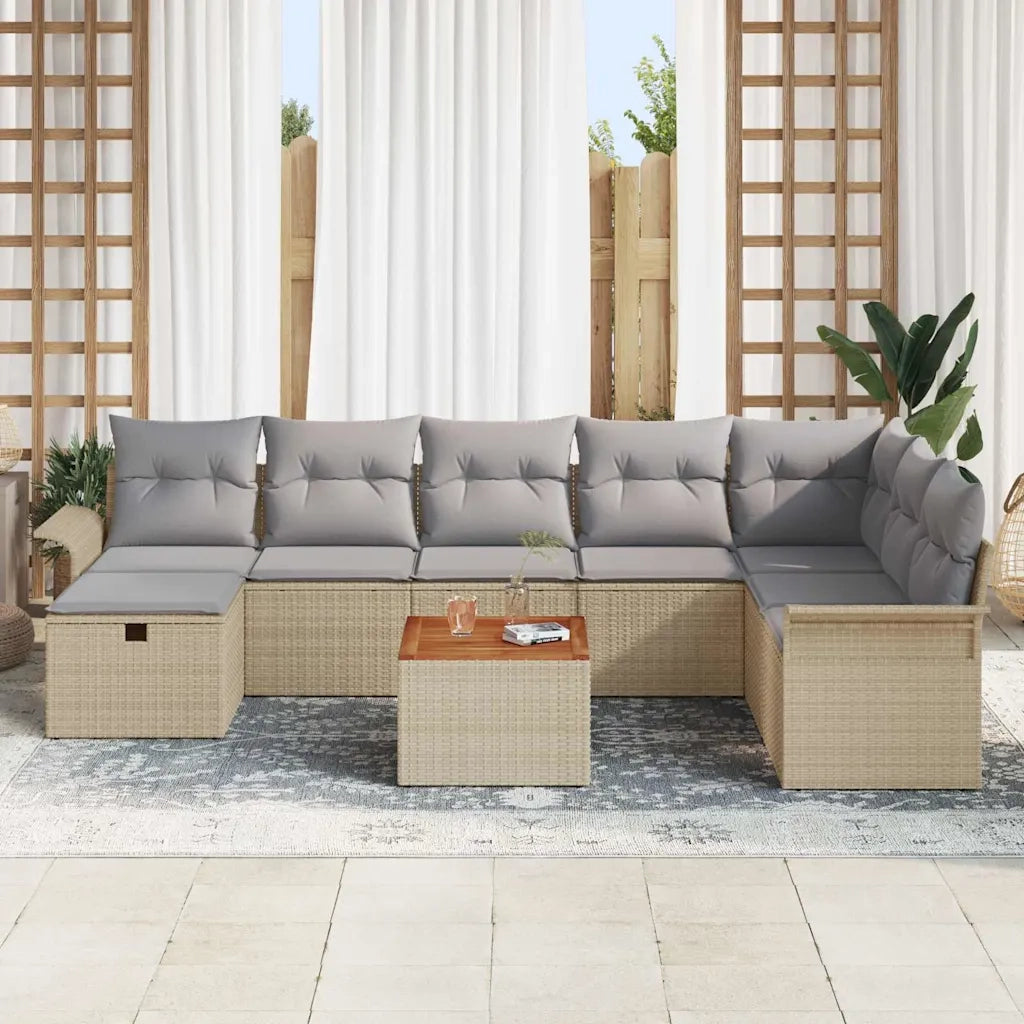 Set Divano da Giardino con cuscino 9 pcs Beige polyrattan 3359469