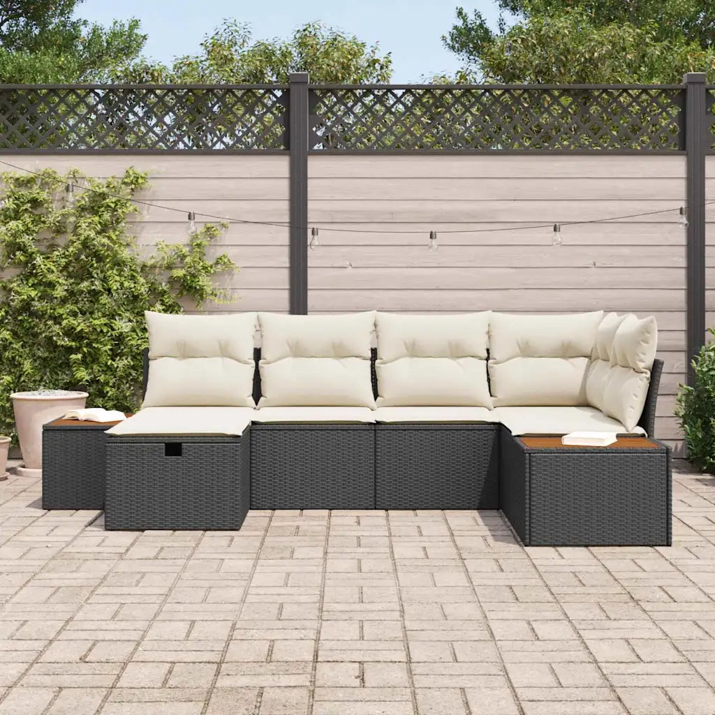 Set Divano da Giardino con cuscino 6 pcs Nero polyrattan