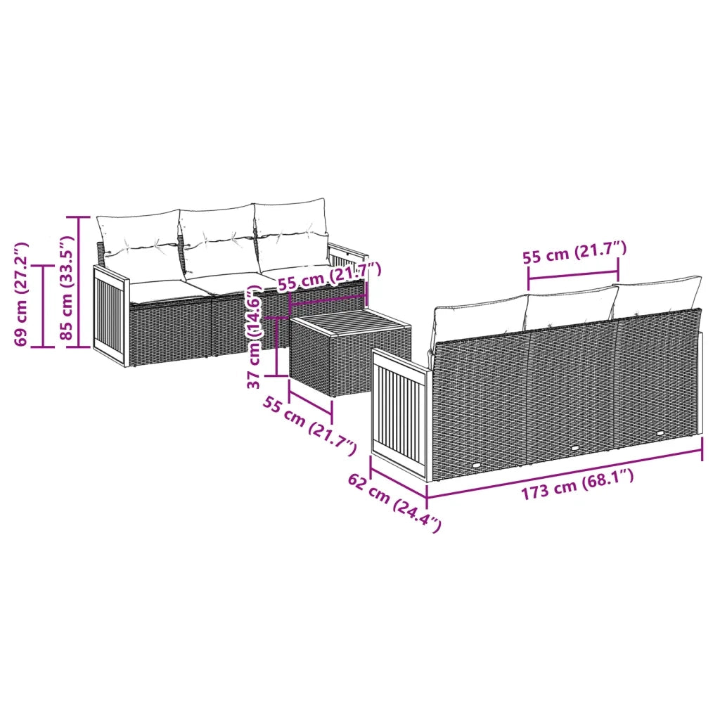 Set Divani da Giardino con Cuscini 7pz Nero Polyrattan 3227469
