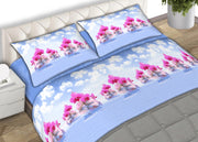 Completo Lenzuola 100% Cotone Made Italy Fantasia Floreal Cloud C.N. - Matrimoniale - Azzurro