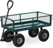Carrello per giardino con pneumatici - laterali ripiegabili - 150 kg - verde, carrello da trasporto - carrello per piattaforme per uso esterno
