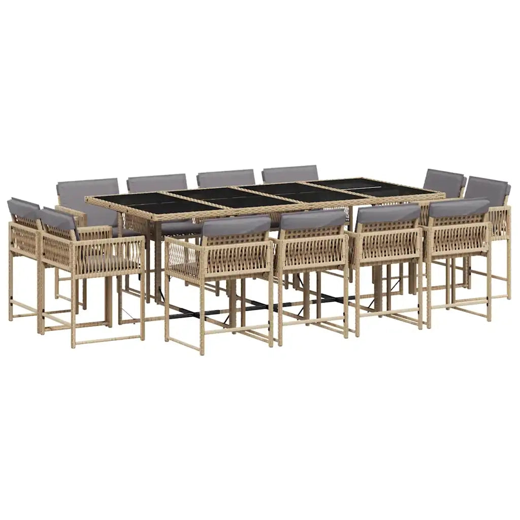 Set Pranzo da Giardino 13 pz con Cuscini Beige Misto Polyrattan