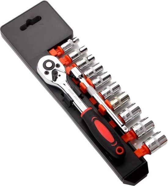 Set di chiavi a rasoio 1/4" con set di chiavi meccaniche e set di chiavi a dente con impugnatura a rasoio invertibile e estensore con chiusura rapida 12 pezzi
