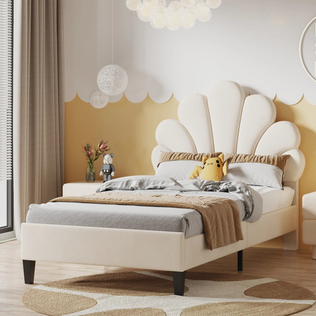letto imbottito velluto beige 90 x 200 cm