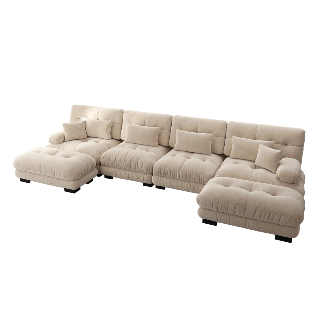 Divano Angolare 4 Posti con Poggiapiedi ¨C MINIMAL ¨C Chenille, Marrone Chiaro