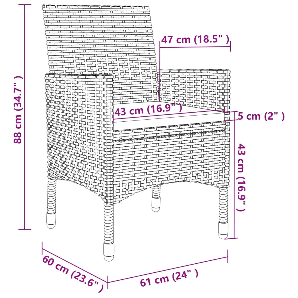 Set da Pranzo per Giardino 5 pz con Cuscini Polyrattan e Vetro 3099741