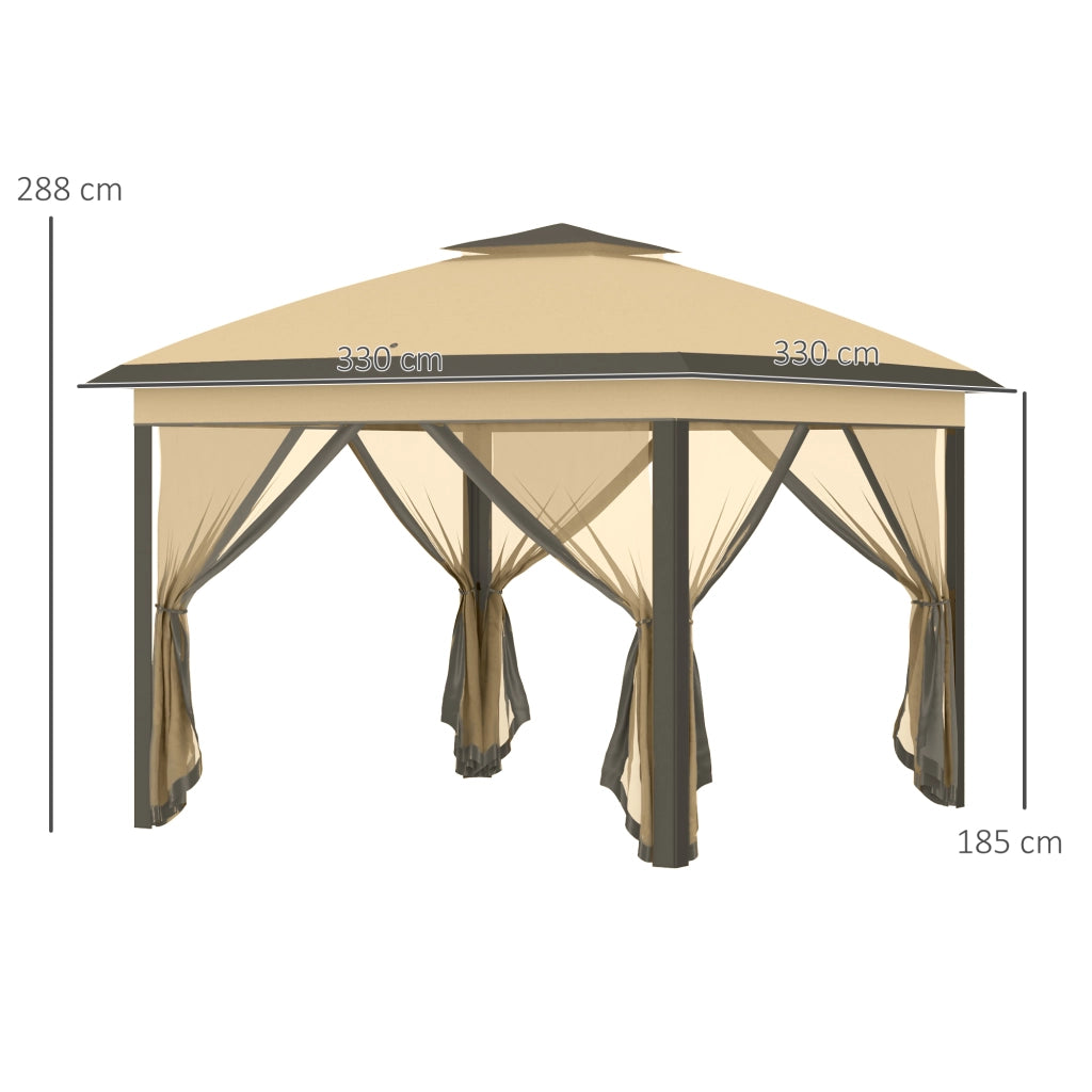 Gazebo Pieghevole con Zanzariera 3.3x3.3m ¨C Xylo ¨C Beige con Borsa