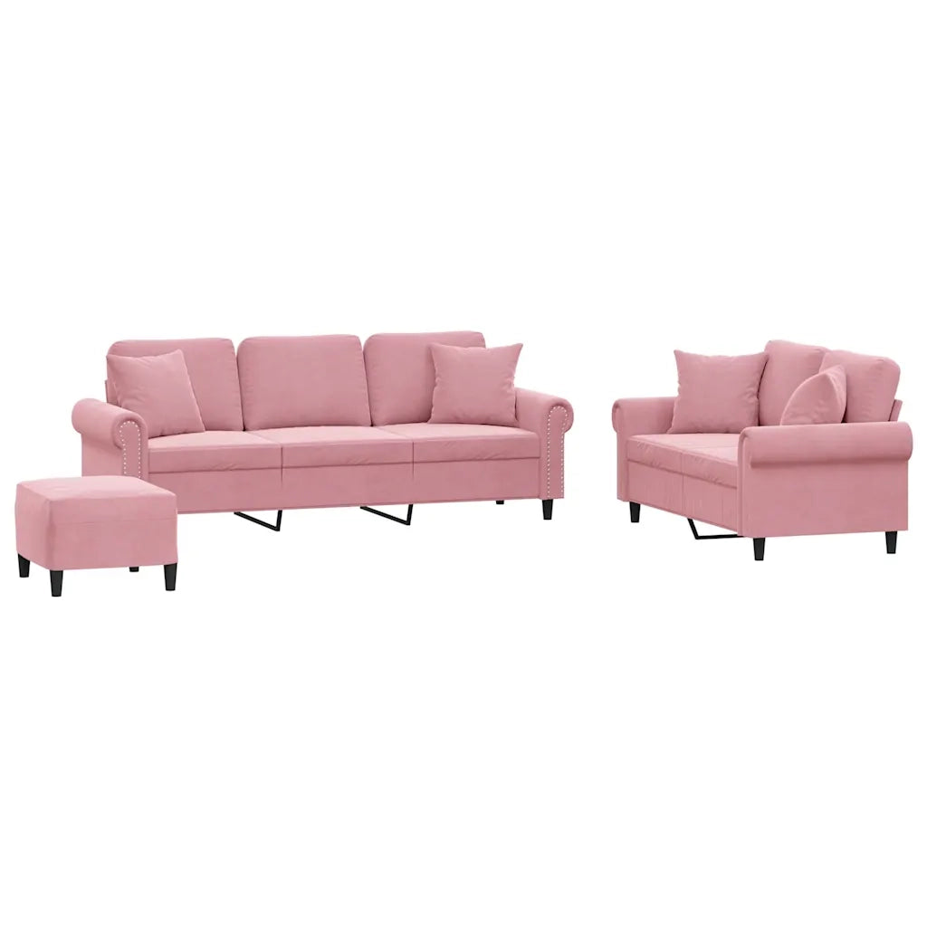Set di Divani 3 pz con Cuscini Rosa in Velluto 3202283