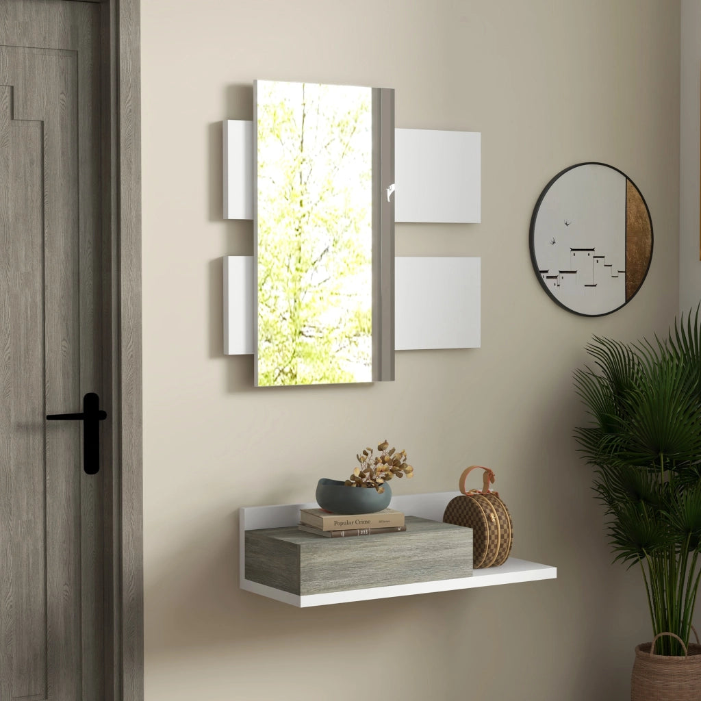 Mobile Ingresso con Specchio e Cassetto ¨C Zephmum ¨C Bianco e Grigio 75x3.5x75 cm