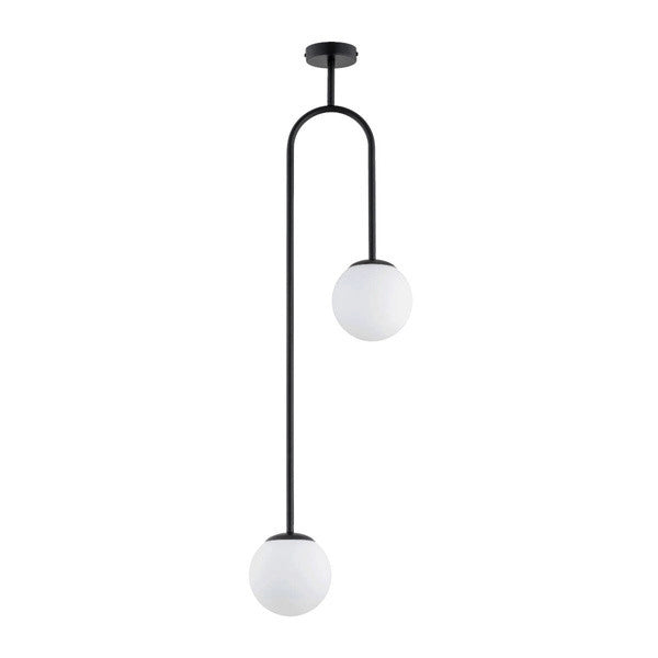 Plafoniera Alfa Vector nera 2 sfere bianche E14 108cm
