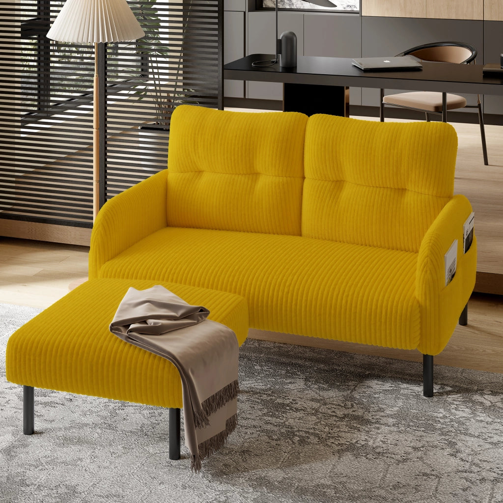 Pouf Reposapiedi in Velluto a coste con Seduta imbottita, Giallo, 56 × 51 × 39 cm