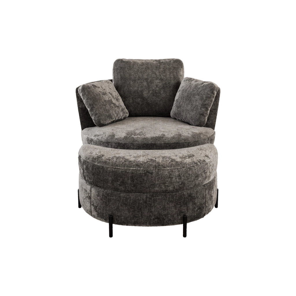 Poltrona XXL con Pouf a Luna ¨C Xylo ¨C Grigio, Tessuto Chenille, Cuscini