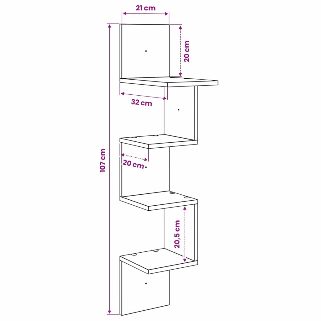 Scaffale da parete A parete Rovere Nero 32 x 21 x 107 cm 8012133