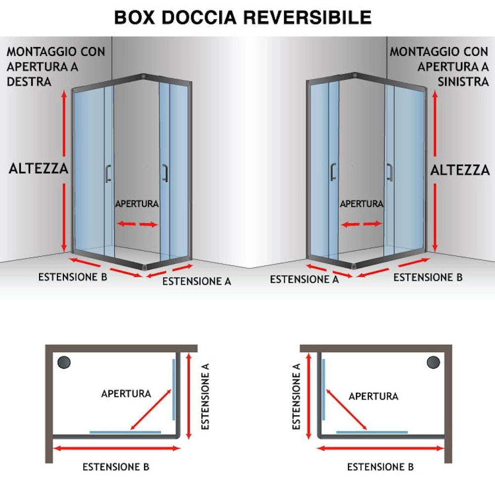 Box Doccia Angolare 75x100 cm 2 Ante Battenti in Cristallo Trasparente 4mm H198 Fosterberg Maribo Duo