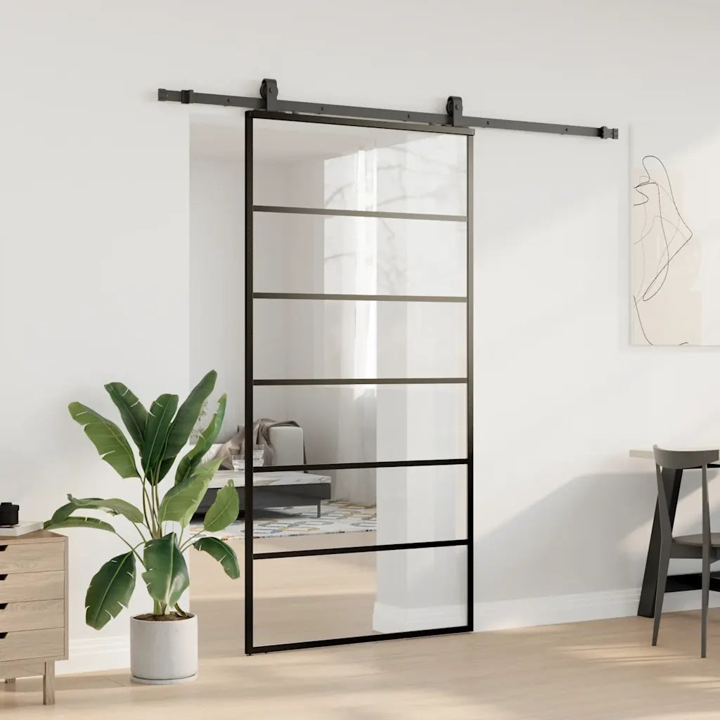 Porta Scorrevole con Ferramenta Nera 102x205 cm in Vetro ESG 3375929
