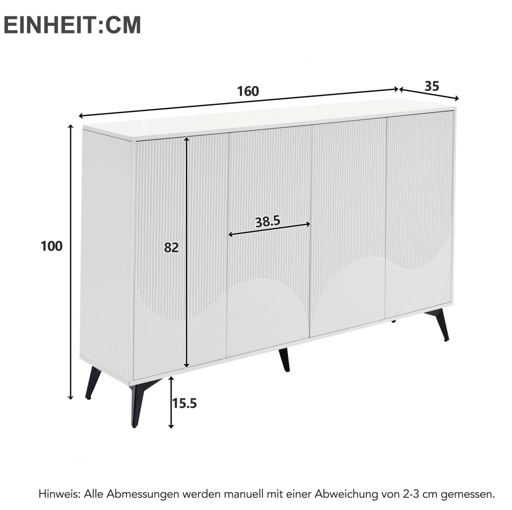 Credenza moderna bianca 160 cm con 4 ante; ripiani regolabili e struttura in metallo