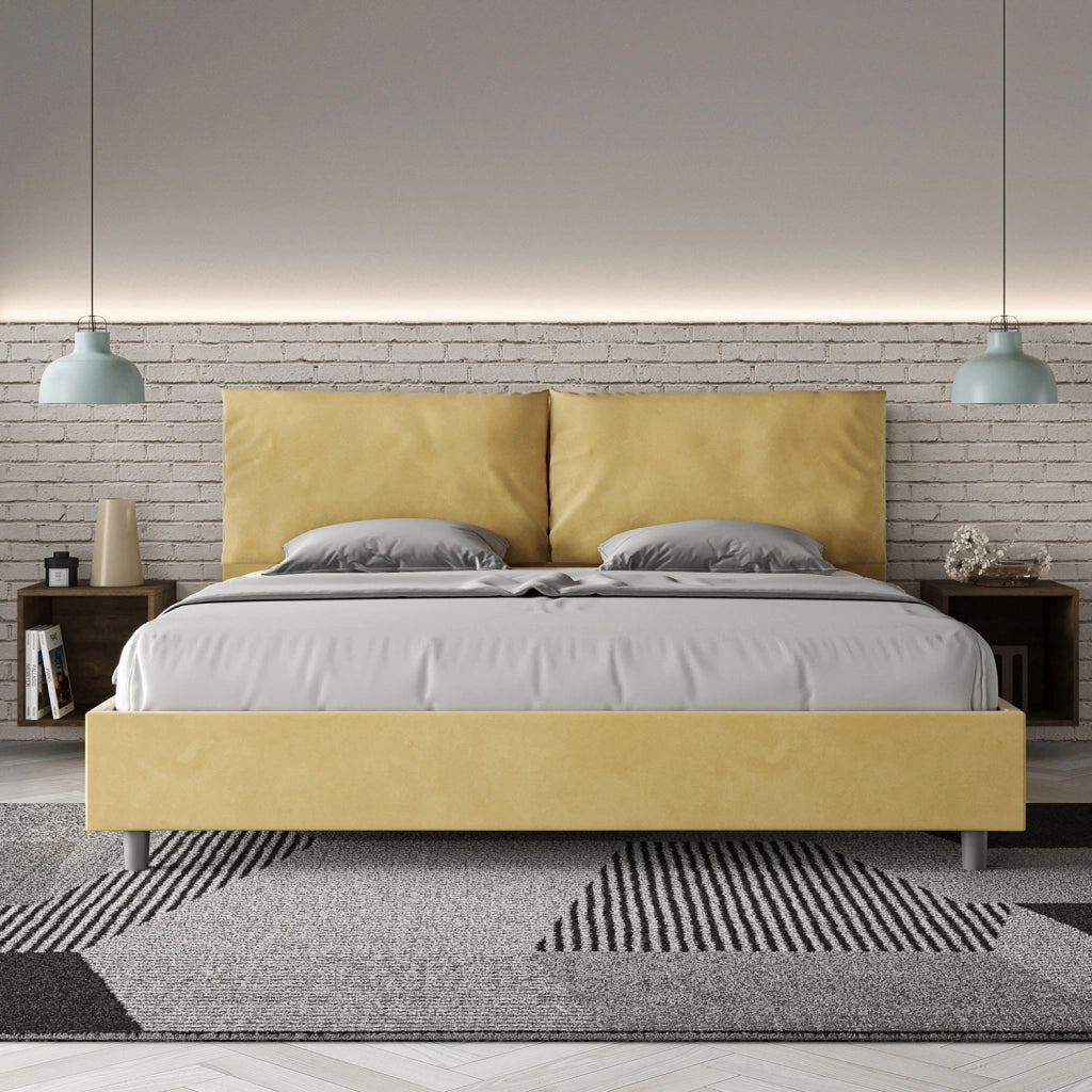 BS COM Letto matrimoniale king size contenitore imbottito 190x210 microfibra ocra Large