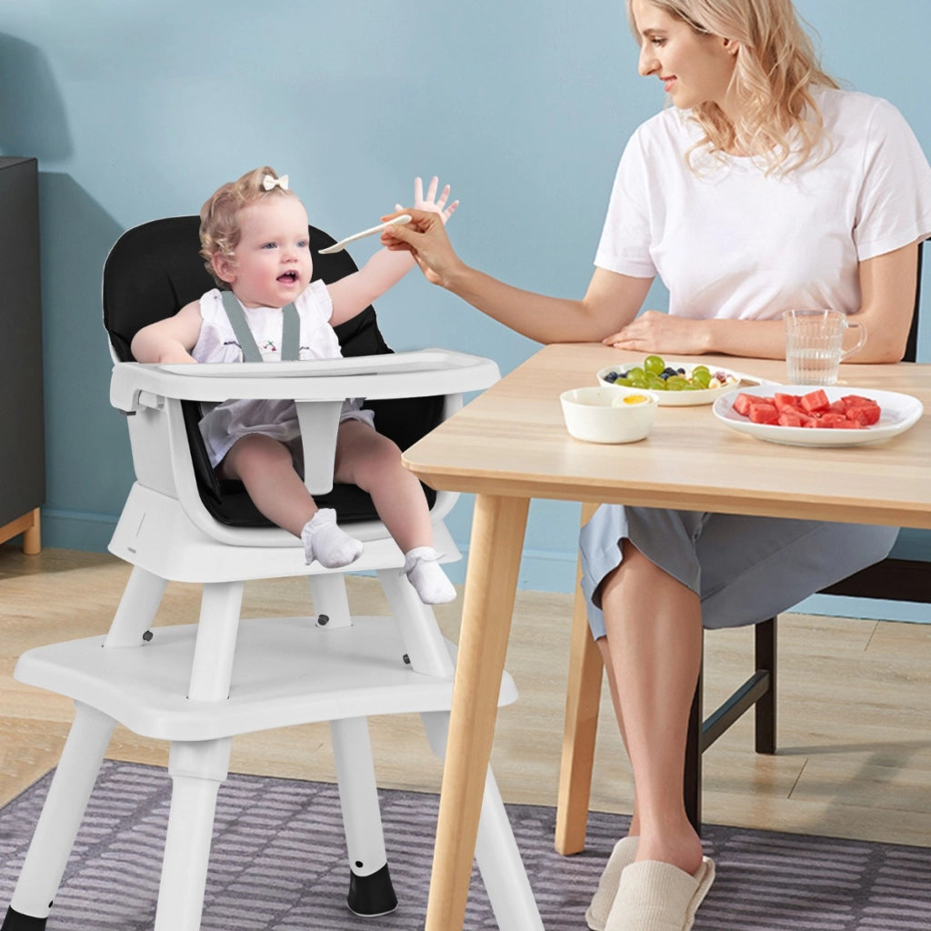 Seggiolone per neonati con imbracatura a 5 punti cuscino rimovibile, Seggiolone per bambini convertibile Nero