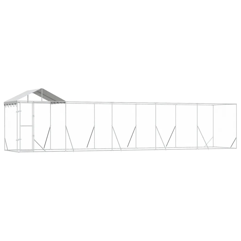 Cuccia Cani da Esterno Tetto Argento 10x2x2,5 m Acciaio Zincato 3190468