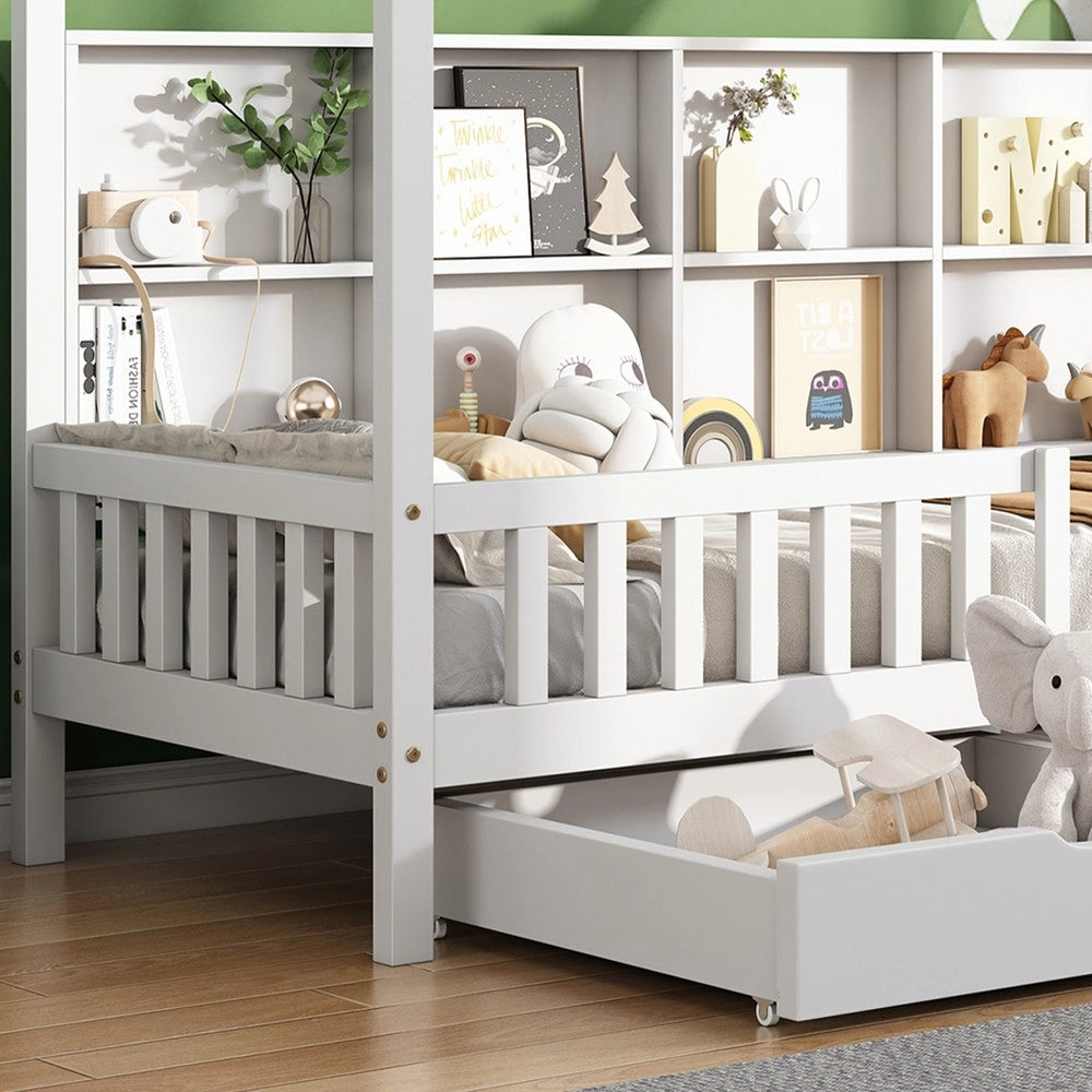Letto Casetta Bambini con Cassetti e Libreria ¨C Xylo ¨C Bianco 90x200