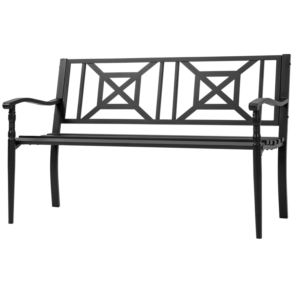 Panchina da Giardino 2 Posti ¨C Xylo ¨C Acciaio Nero con Braccioli 128x62,5x81,5 cm
