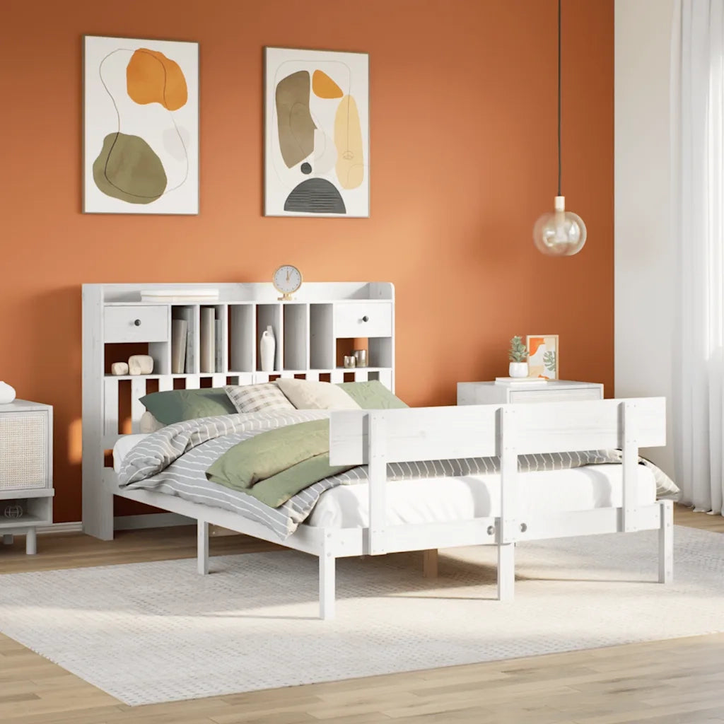 Letto Libreria senza Materasso Bianco 150x200 cm Legno di Pino 3321837