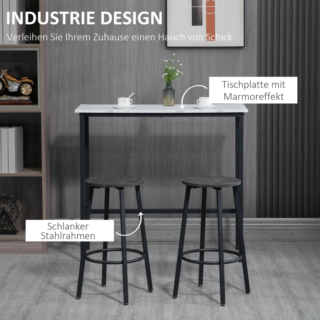 Set Bar 2 Posti con 2 Sgabelli ¨C Minimal ¨C Piano Marmo Bianco, Struttura in Acciaio