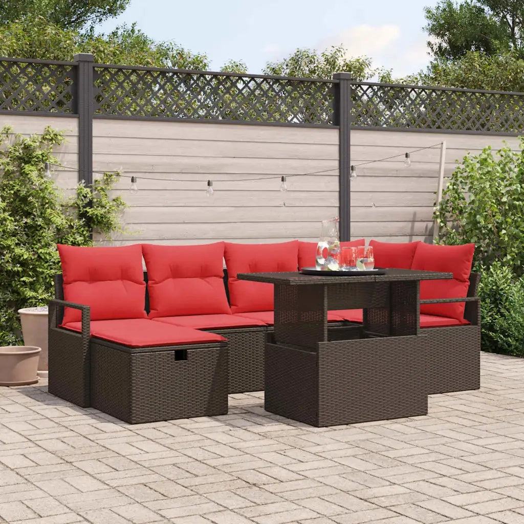 Set Divano da Giardino con cuscino 7 pcs Marrone Poly Rattan 3359801