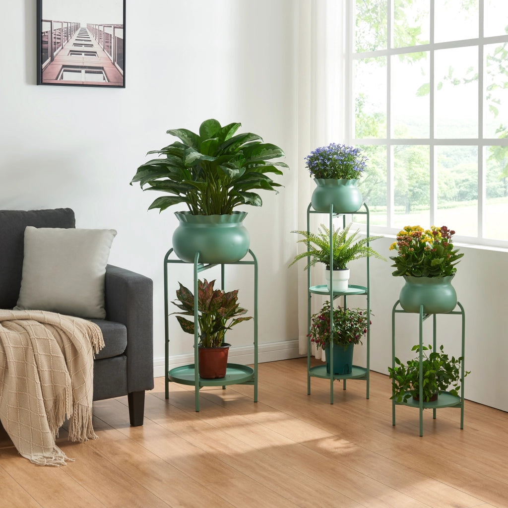 Stand Portapiante Altena 94,5 x 27 x 27 cm Metallo Verde [en.casa]