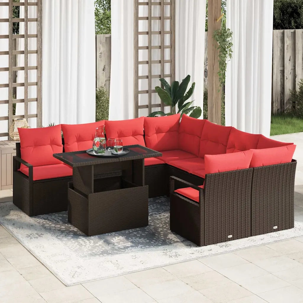 Set Divano da Giardino con cuscino 9 pcs Marrone Poly Rattan 3357537