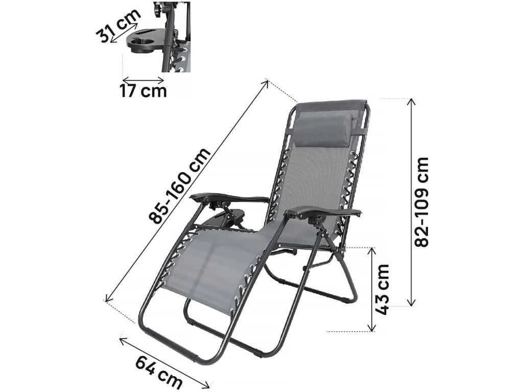 Sedia da giardino rilassante Sintra Zero Gravity - Grigio