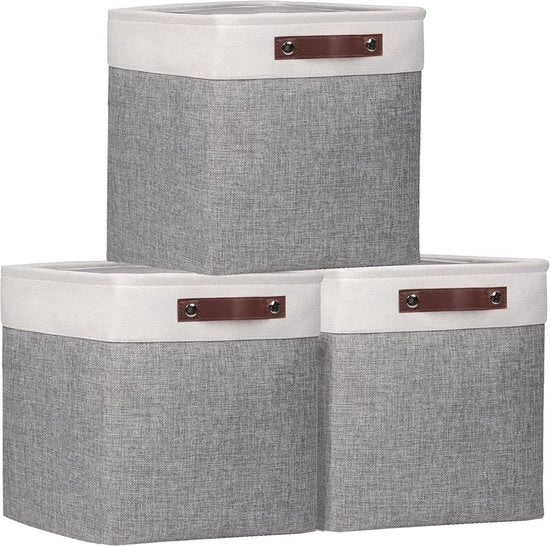 Set di Scatole per Conservazione di Abiti 30x30x30cm - Set di 3 - Bianco Grigio - per Abiti Placche Cassetti